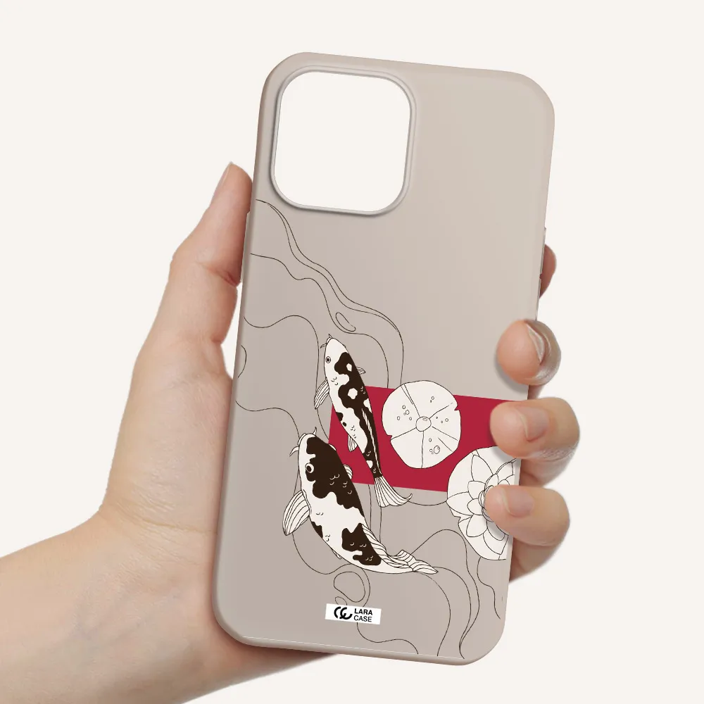 a black and white illustration of fish and flowers Apple iPhone 13 Pro Silicone Stone Case