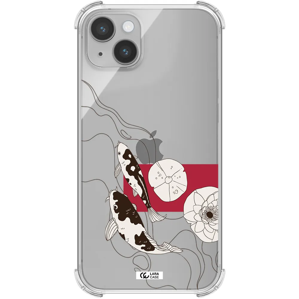 a black and white illustration of fish and flowers Apple iPhone 14 Clear PC Case