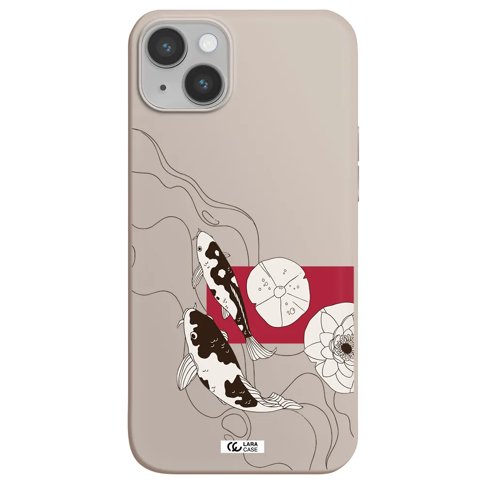 a black and white illustration of fish and flowers Apple iPhone 14 plus Silicone Stone Case