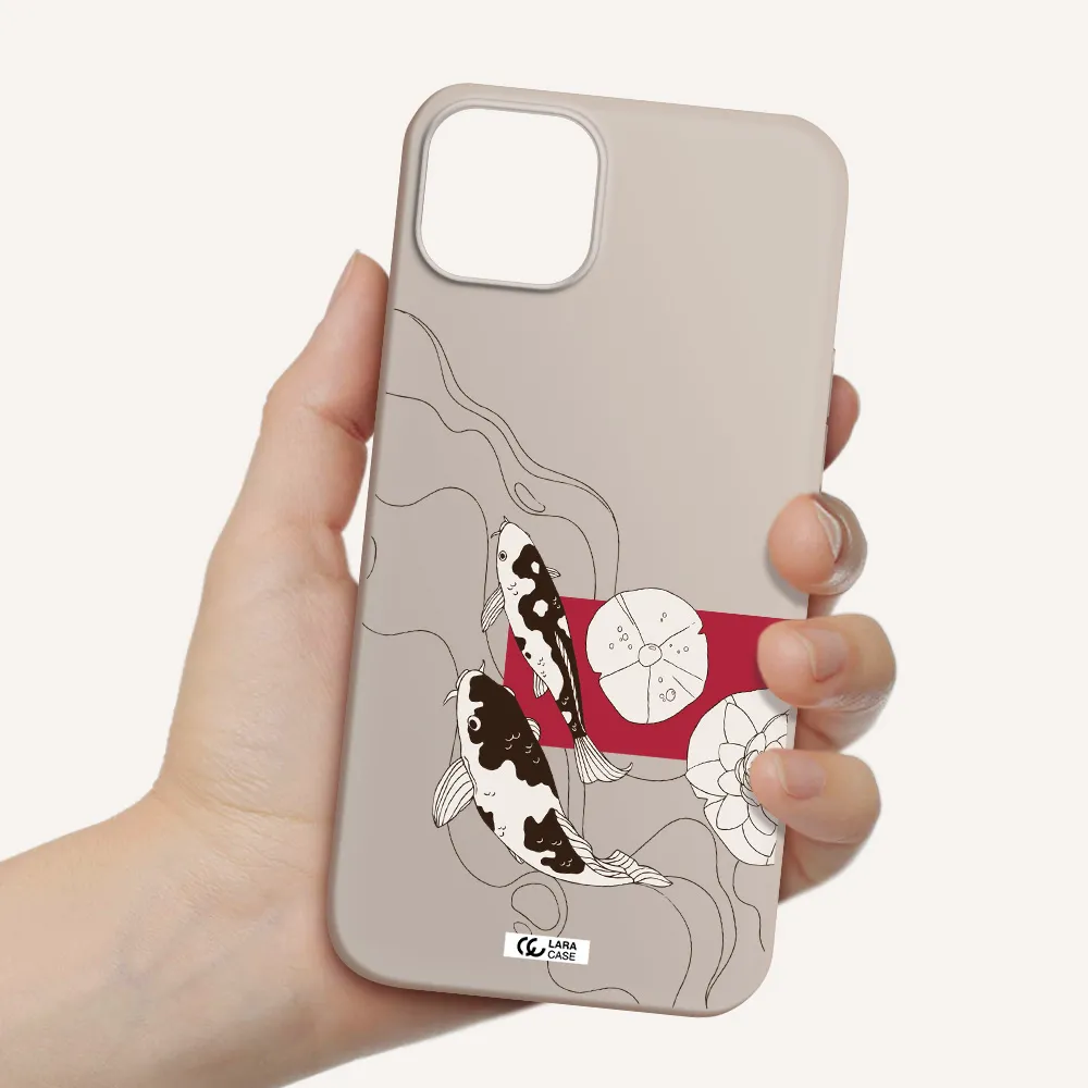 a black and white illustration of fish and flowers Apple iPhone 14 plus Silicone Stone Case