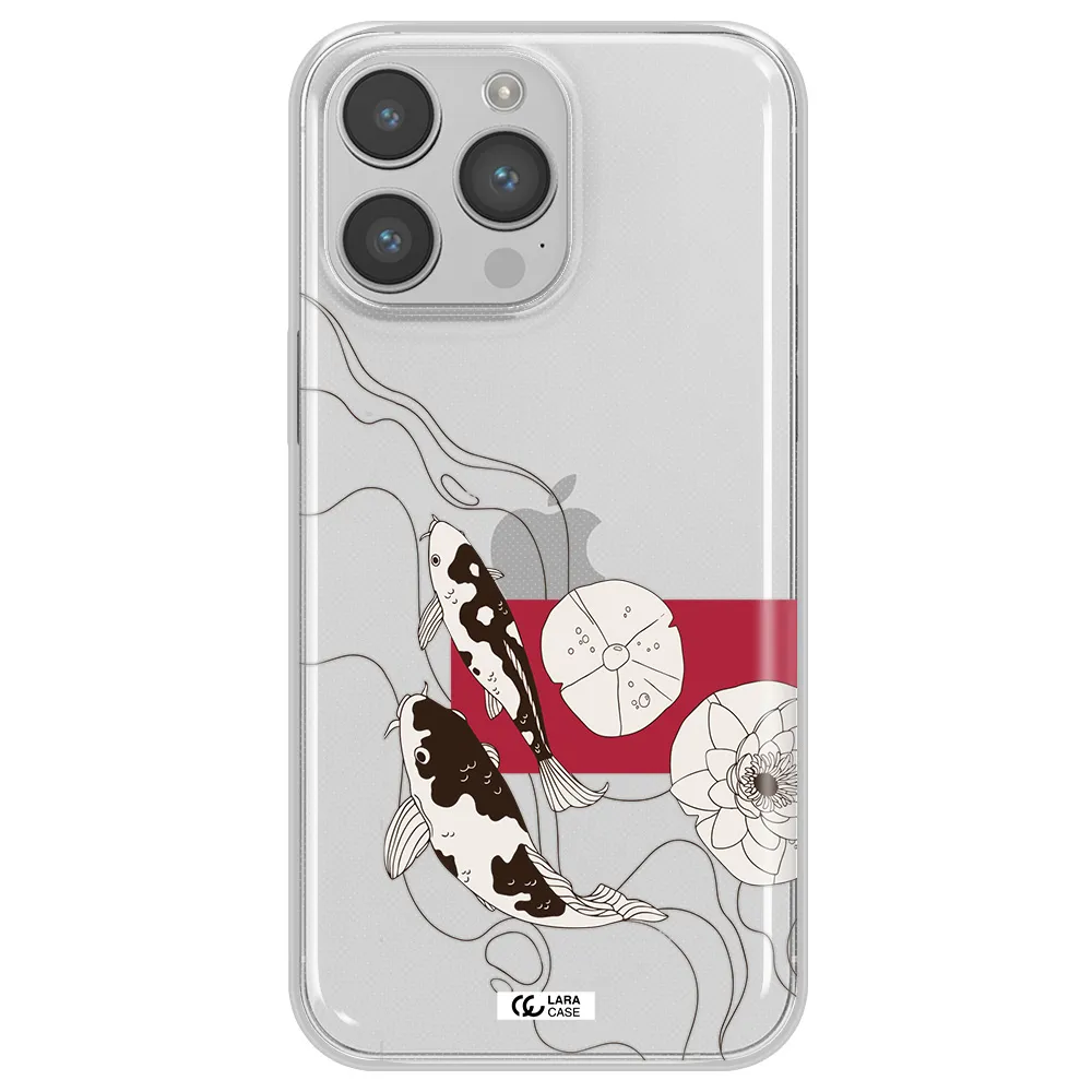 a black and white illustration of fish and flowers Apple iPhone 14 pro Clear TPU Case