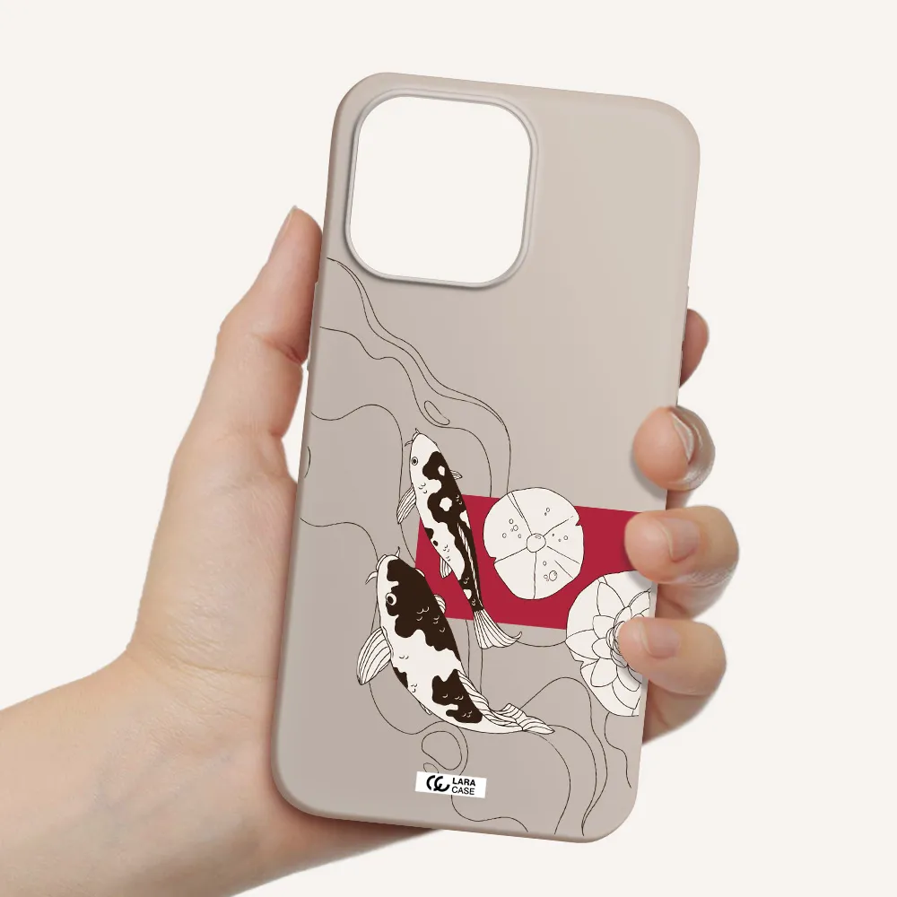 a black and white illustration of fish and flowers Apple iPhone 14 pro Silicone Stone Case