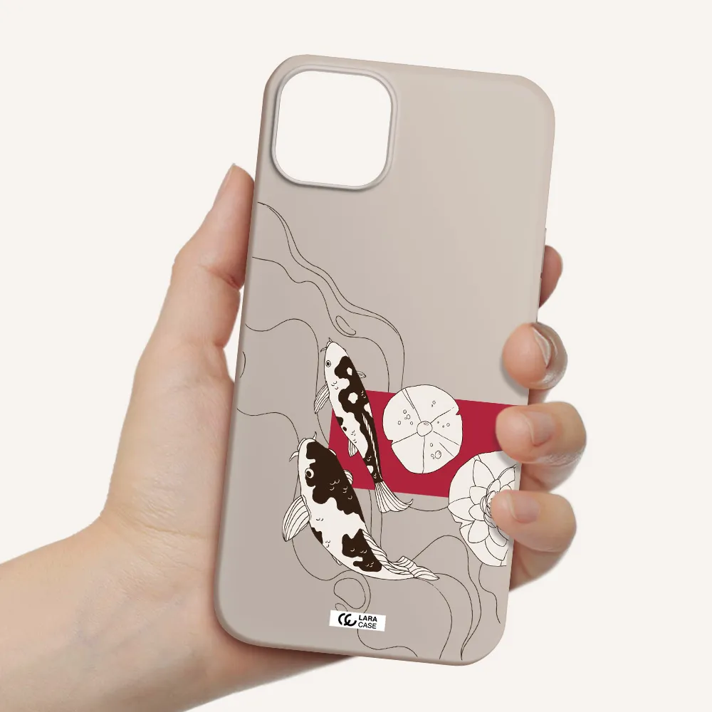 a black and white illustration of fish and flowers Apple iPhone 14 Silicone Stone Case