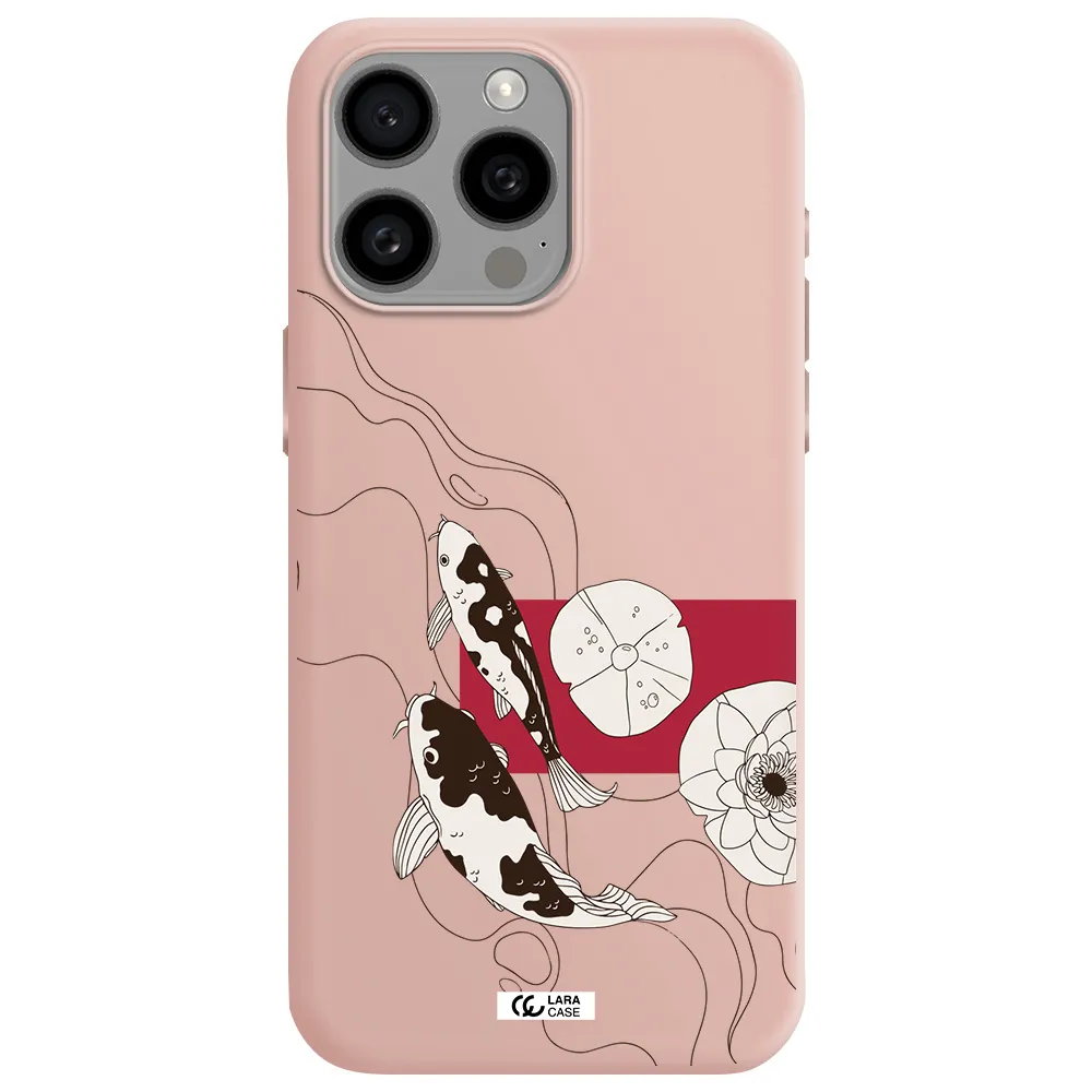 a black and white illustration of fish and flowers Apple Iphone 15 Pro max Silicone pastel pink Case