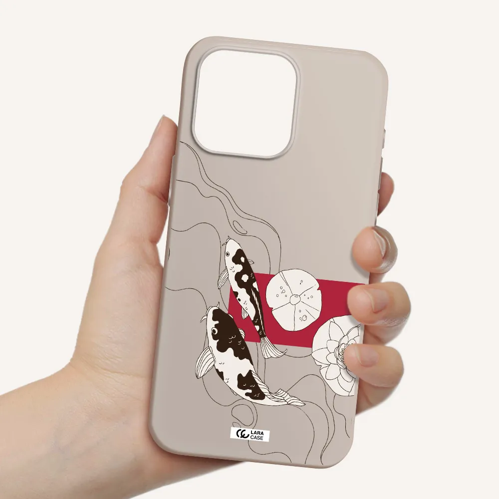 a black and white illustration of fish and flowers Apple Iphone 15 Pro max Silicone Stone Case