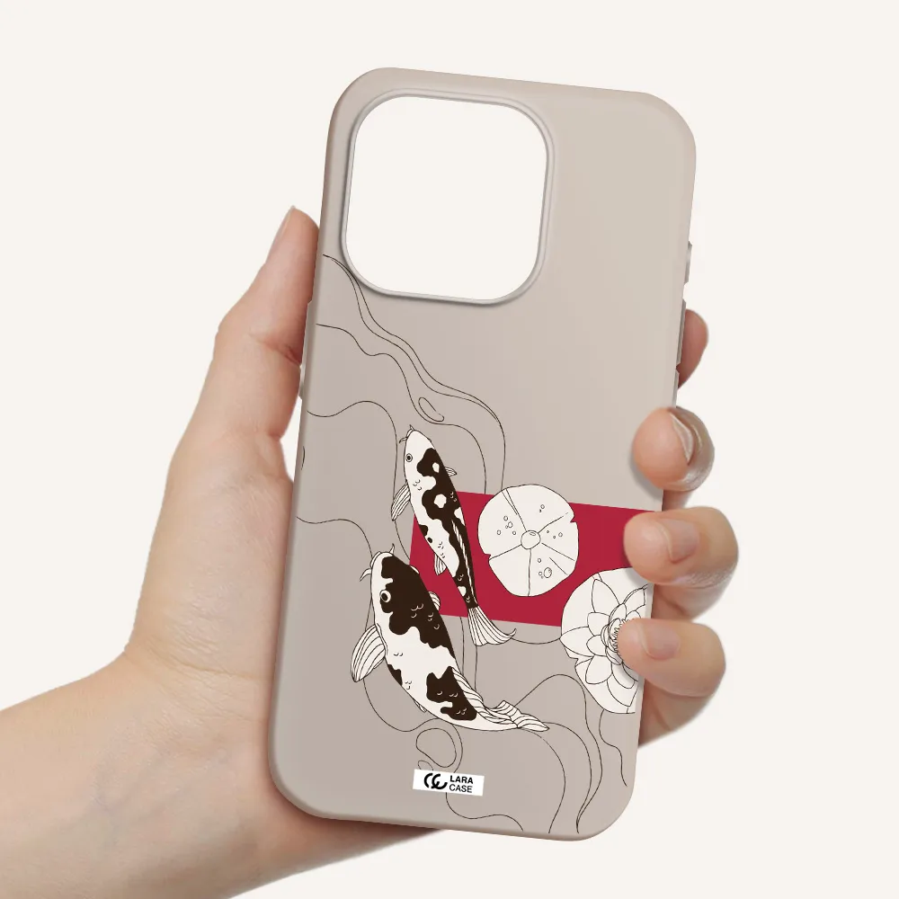 A Black And White Illustration Of Fish And Flowers Apple Iphone 15 Pro Silicone Stone Case