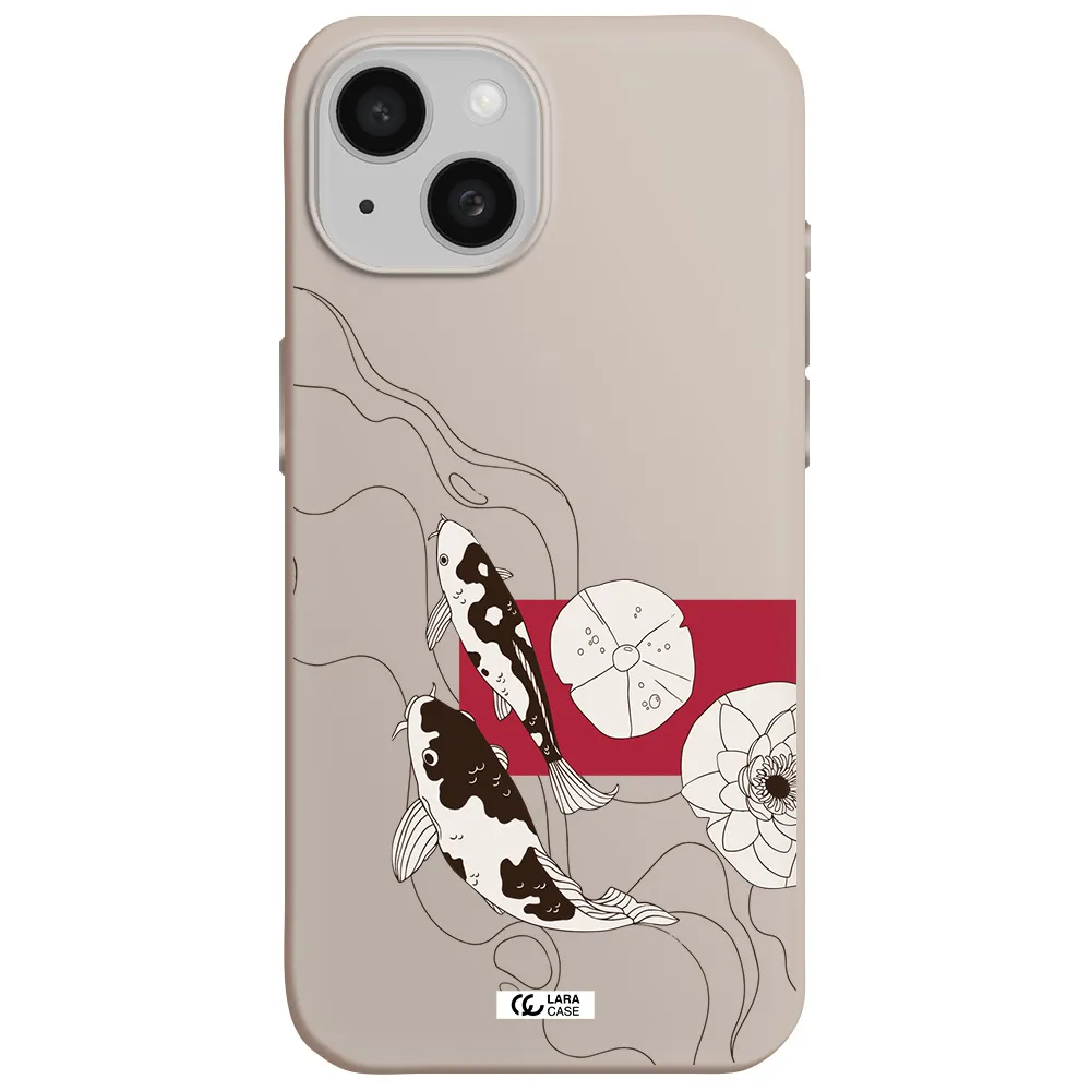 a black and white illustration of fish and flowers Apple iPhone 15 Silicone Stone Case