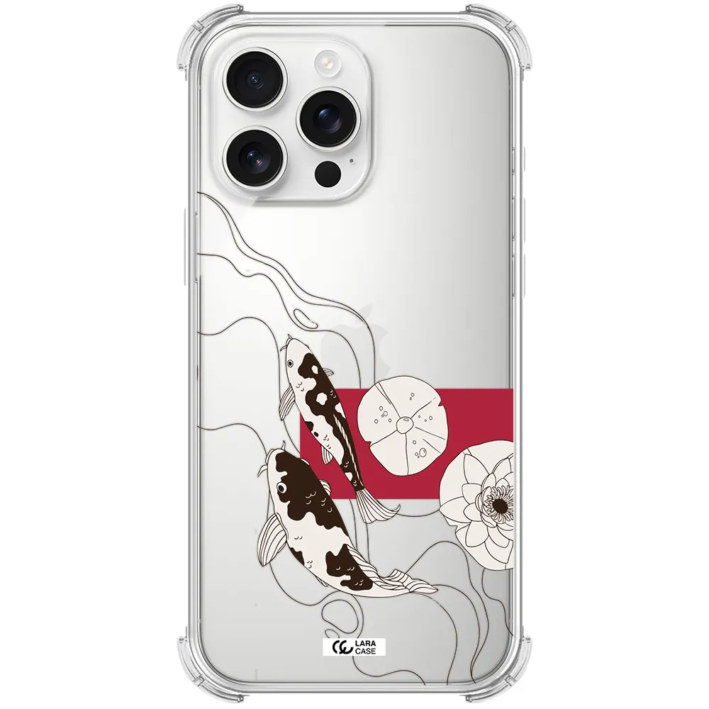 A Black And White Illustration Of Fish And Flowers Apple Iphone 16 Pro Max Clear Pc Case