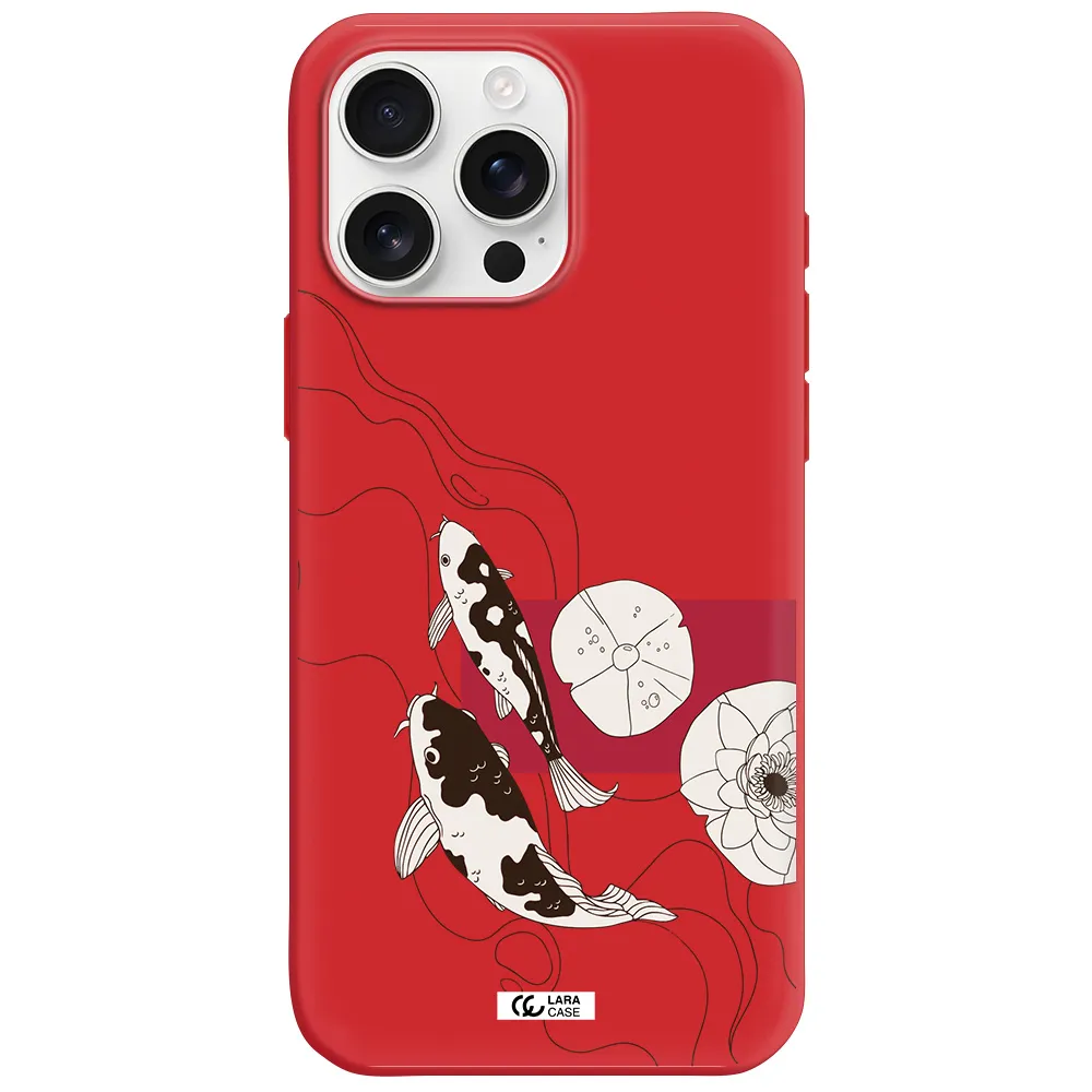 A Black And White Illustration Of Fish And Flowers Apple Iphone 16 Pro Max Silicone Imperial Red Case