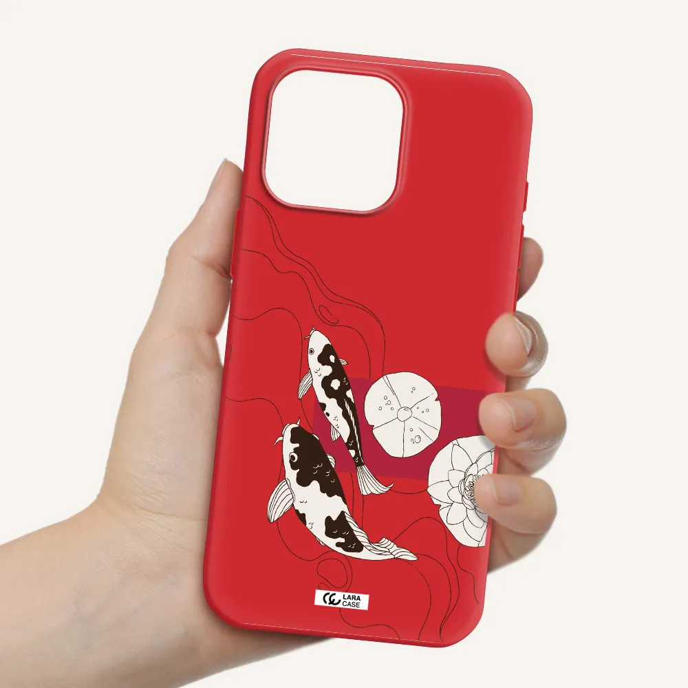 A Black And White Illustration Of Fish And Flowers Apple Iphone 16 Pro Max Silicone Stone Case