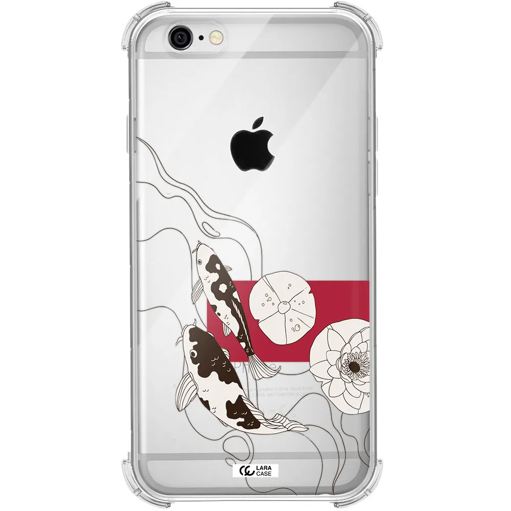 a black and white illustration of fish and flowers Apple iPhone 6 Clear PC Case