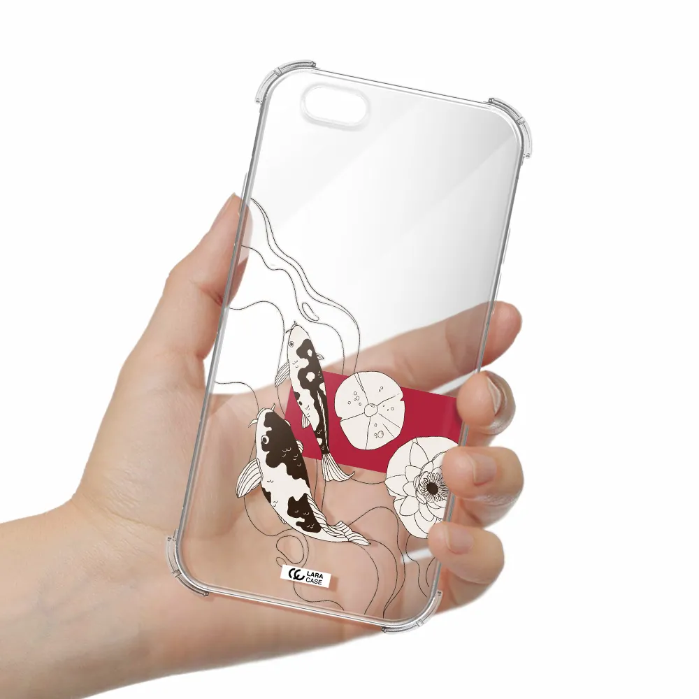 a black and white illustration of fish and flowers Apple iPhone 6 Clear PC Case