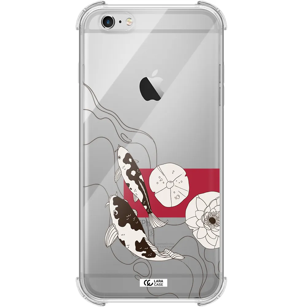 a black and white illustration of fish and flowers Apple iPhone 6 plus Clear PC Case