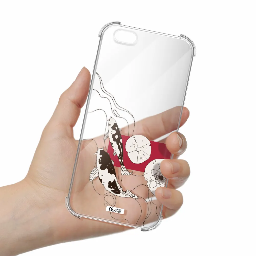 a black and white illustration of fish and flowers Apple iPhone 6 plus Clear PC Case