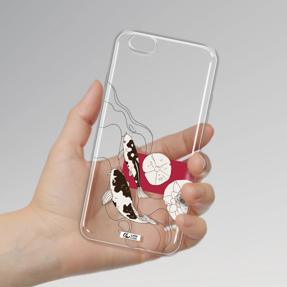a black and white illustration of fish and flowers Apple iPhone 6 plus Clear TPU Case