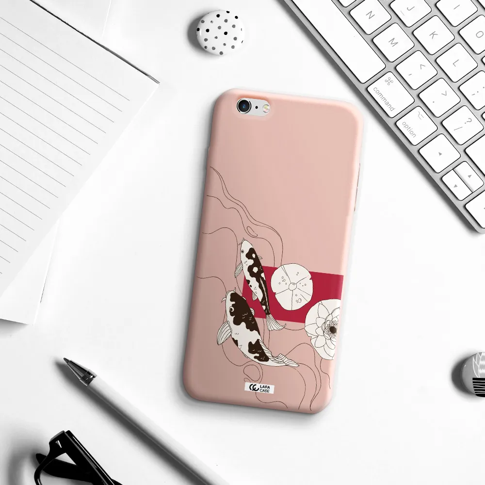 a black and white illustration of fish and flowers Apple iPhone 6 plus Silicone pastel pink Case