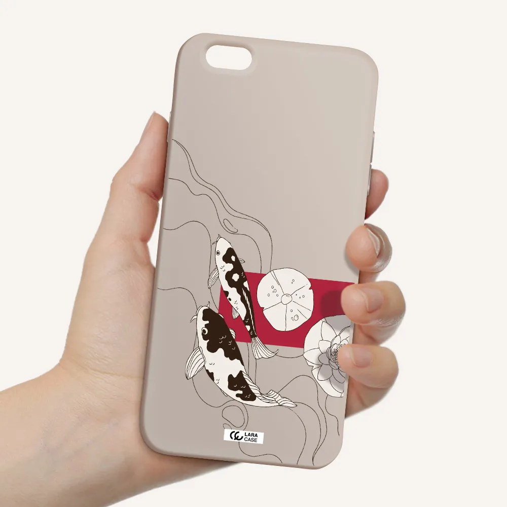 a black and white illustration of fish and flowers Apple iPhone 6 plus Silicone Stone Case