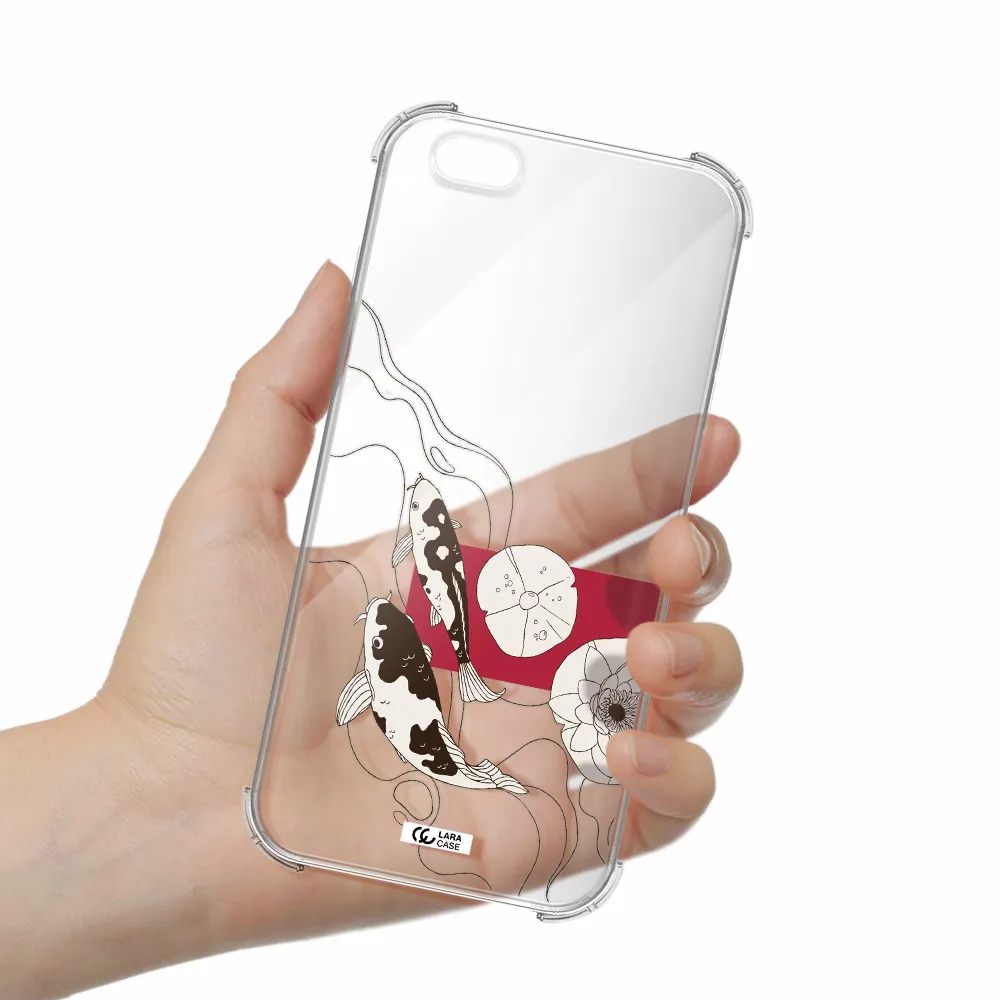a black and white illustration of fish and flowers Apple iPhone 6 s plus Clear PC Case
