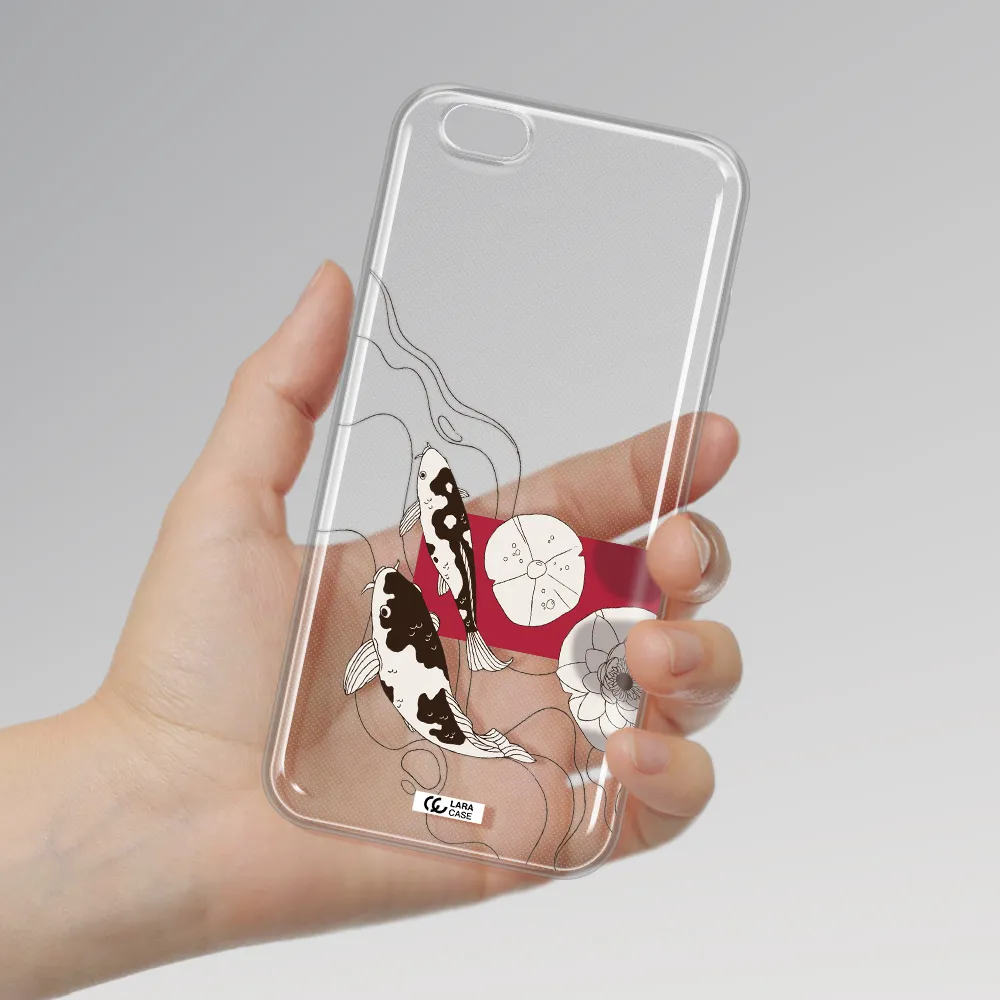 a black and white illustration of fish and flowers Apple iPhone 6 s plus Clear TPU Case