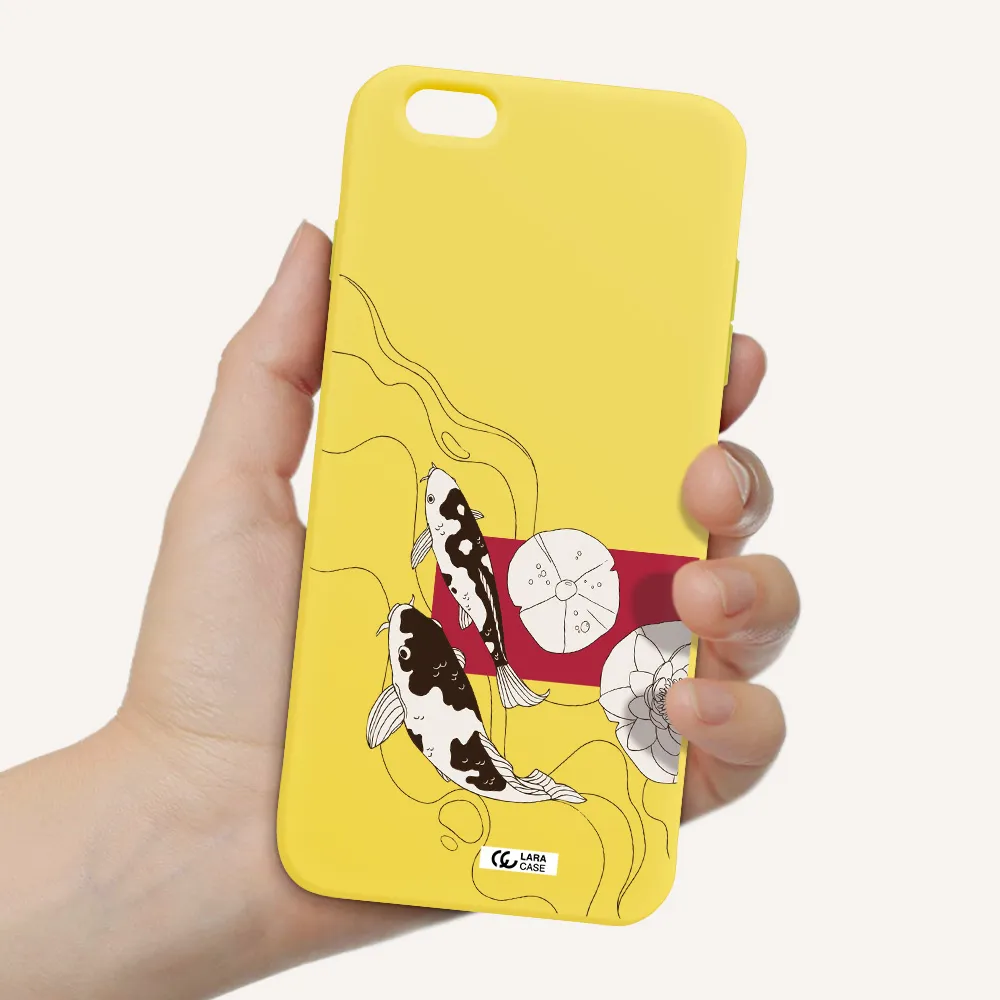 a black and white illustration of fish and flowers Apple iPhone 6 s plus Silicone canary yellow Case