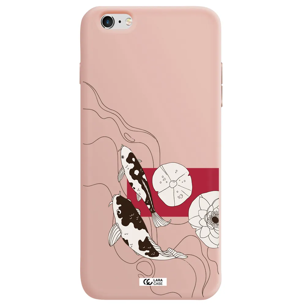 a black and white illustration of fish and flowers Apple iPhone 6 s plus Silicone pastel pink Case