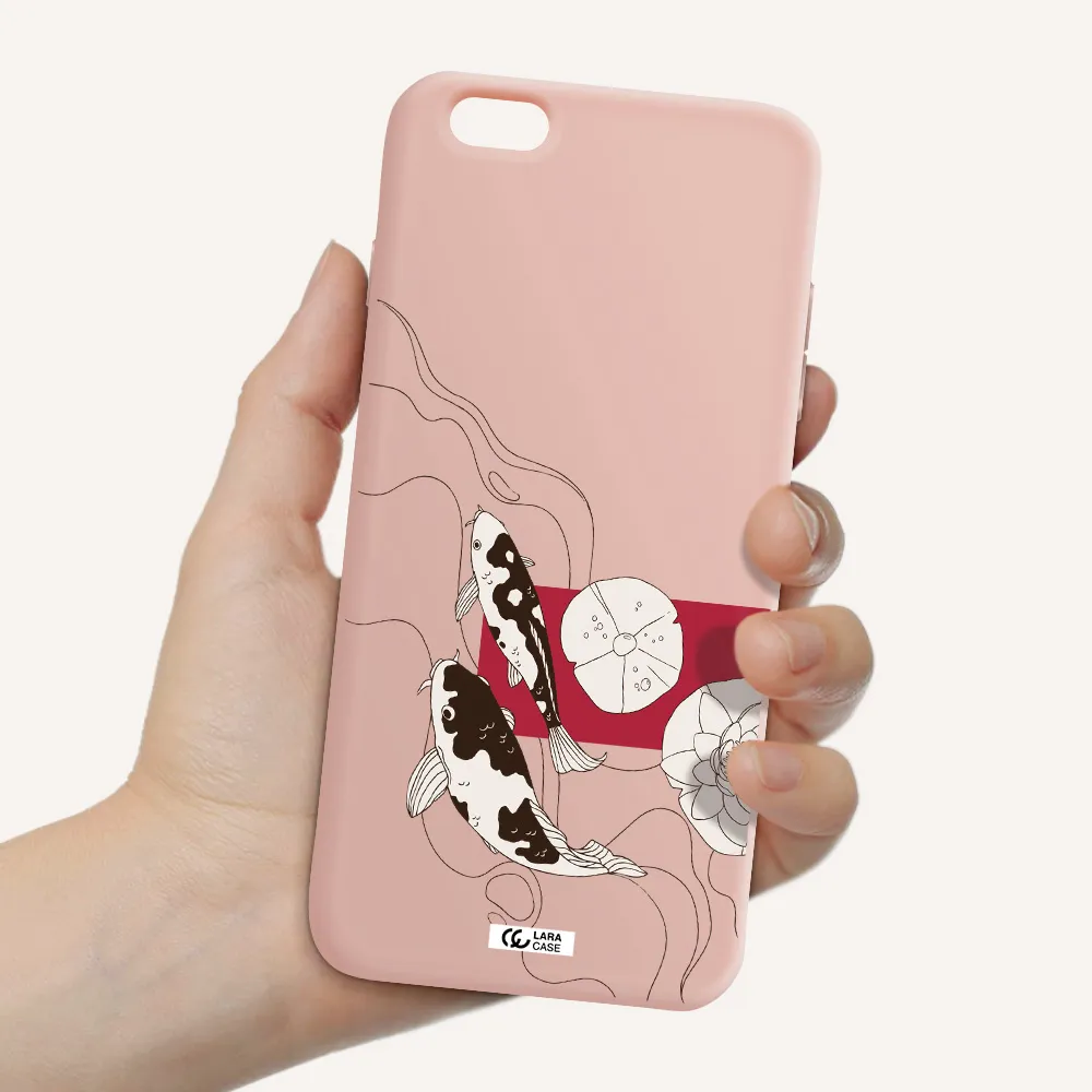 a black and white illustration of fish and flowers Apple iPhone 6 s plus Silicone pastel pink Case