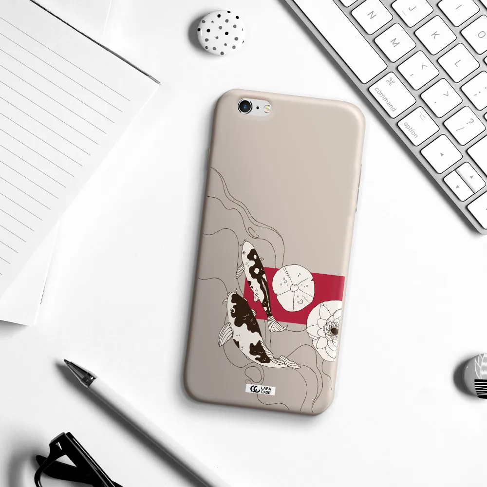 a black and white illustration of fish and flowers Apple iPhone 6 s plus Silicone Stone Case