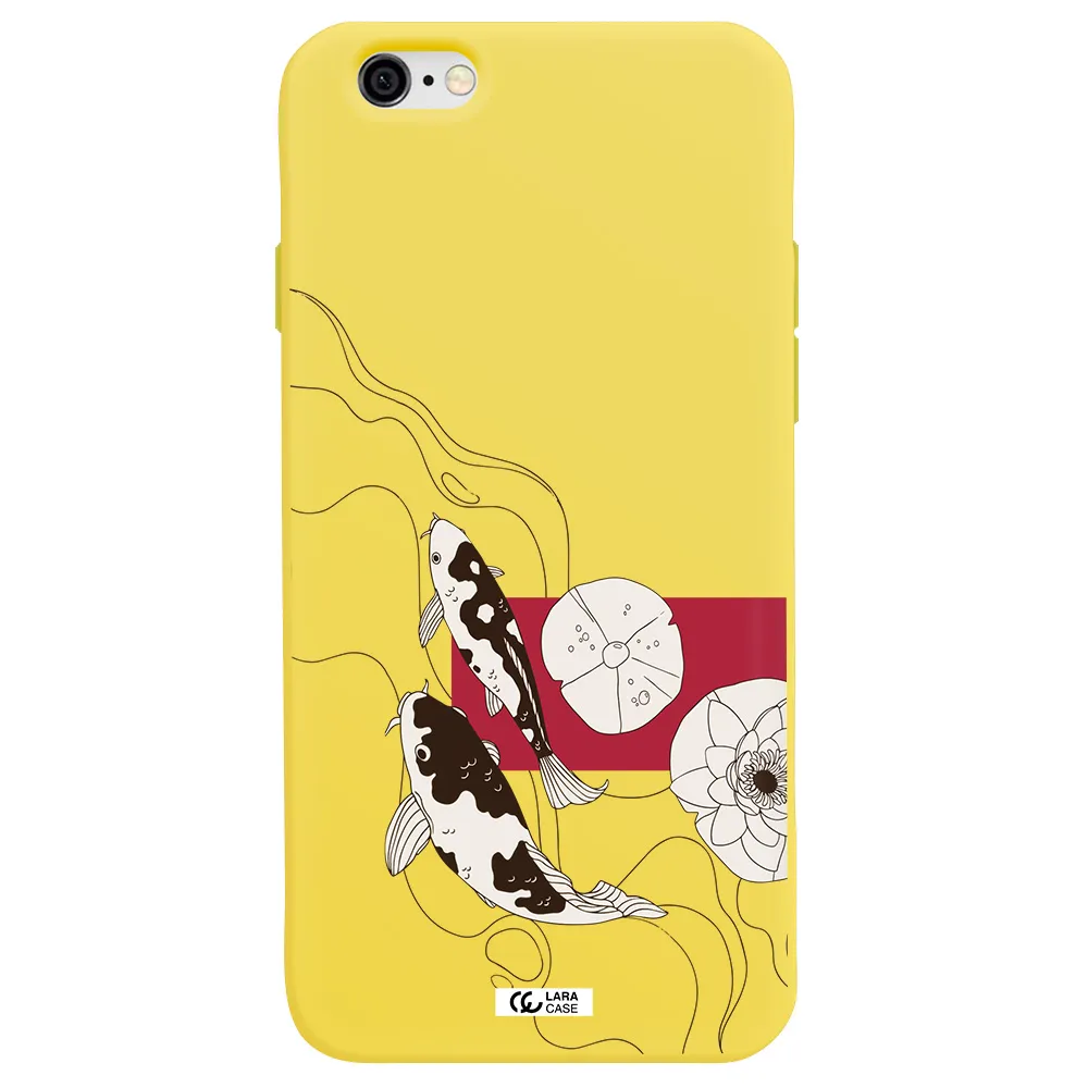 a black and white illustration of fish and flowers Apple iPhone 6 Silicone canary yellow Case