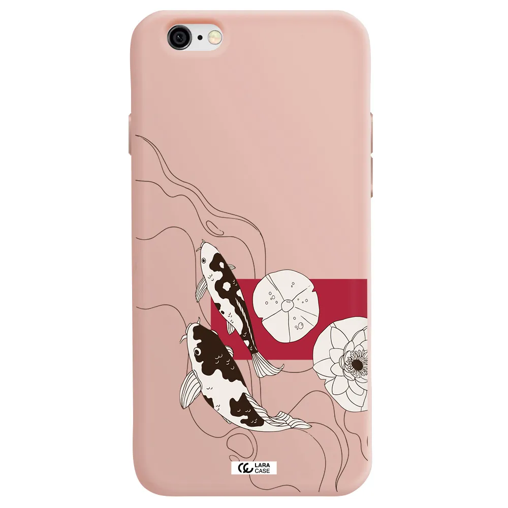 a black and white illustration of fish and flowers Apple iPhone 6 Silicone pastel pink Case