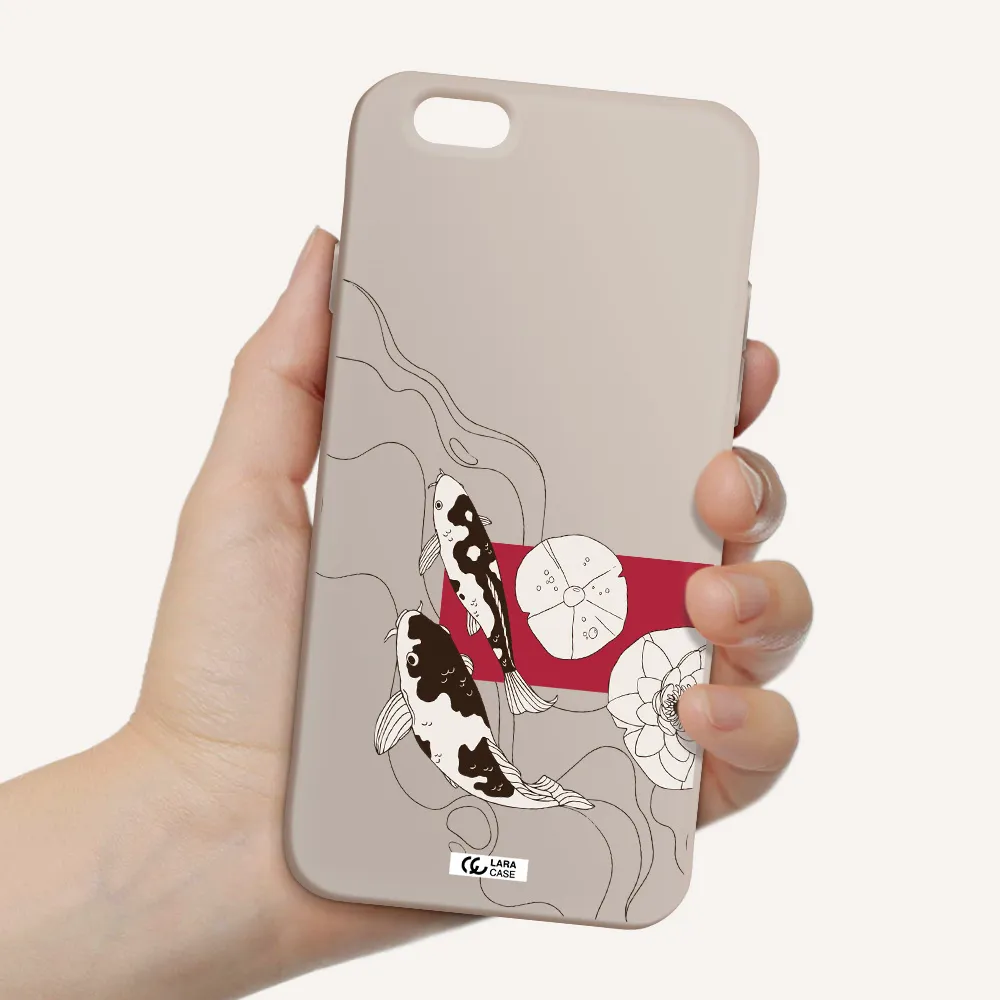 a black and white illustration of fish and flowers Apple iPhone 6 Silicone Stone Case