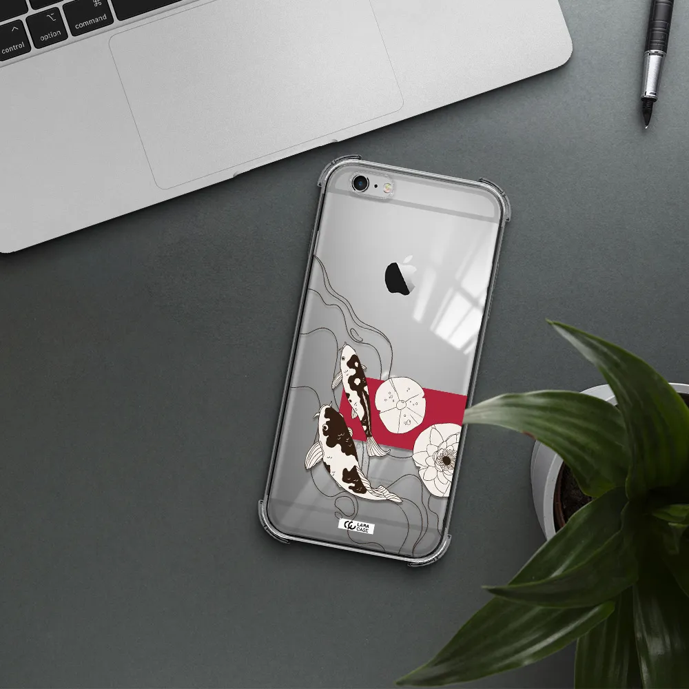 a black and white illustration of fish and flowers Apple iPhone 6S Clear PC Case