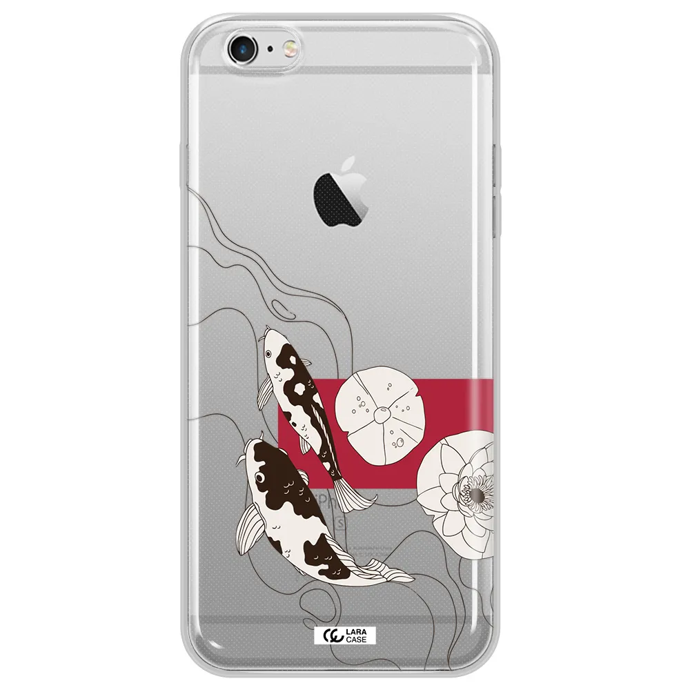 a black and white illustration of fish and flowers Apple iPhone 6S Clear TPU Case