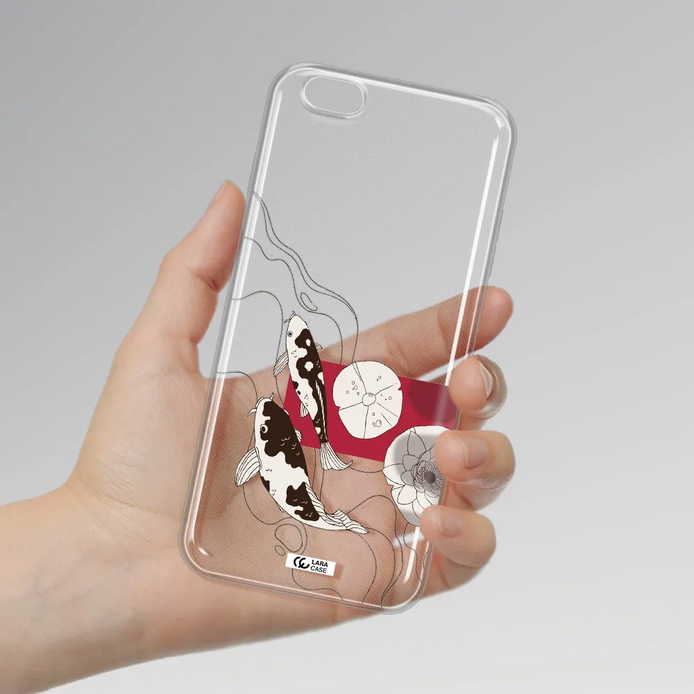 a black and white illustration of fish and flowers Apple iPhone 6S Clear TPU Case