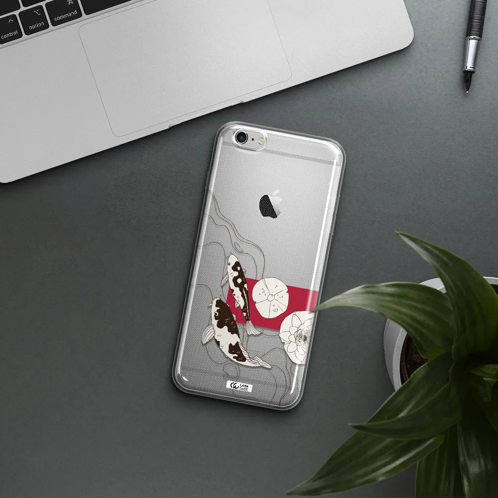 a black and white illustration of fish and flowers Apple iPhone 6S Clear TPU Case