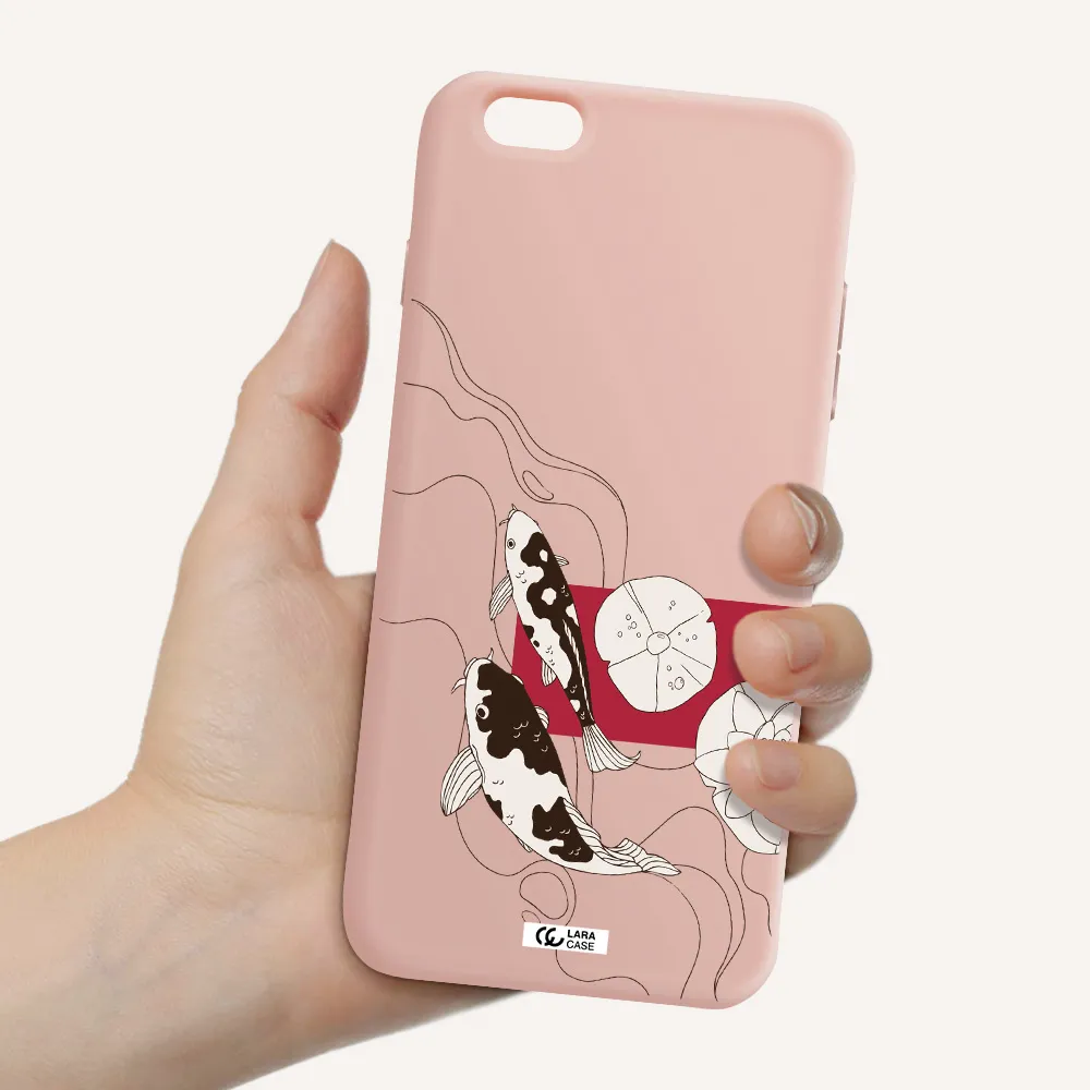 a black and white illustration of fish and flowers Apple iPhone 6S Silicone pastel pink Case