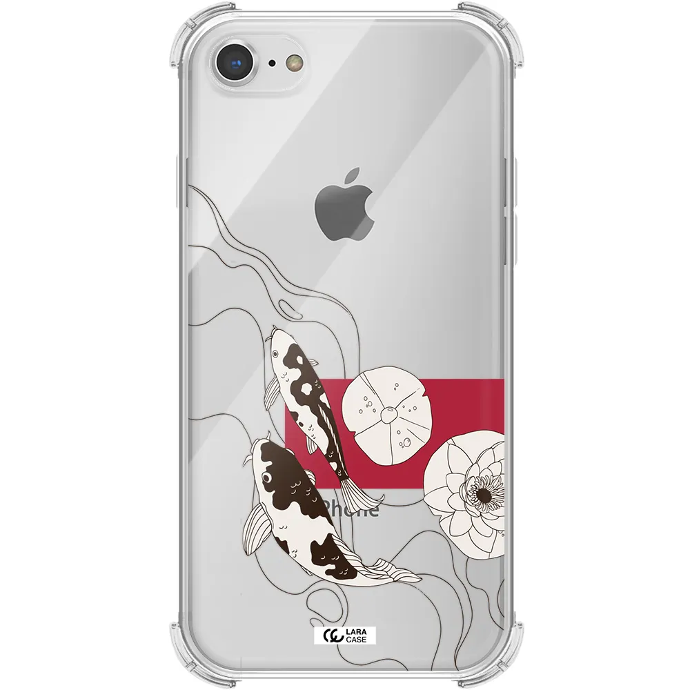 a black and white illustration of fish and flowers Apple iPhone 7 Clear PC Case