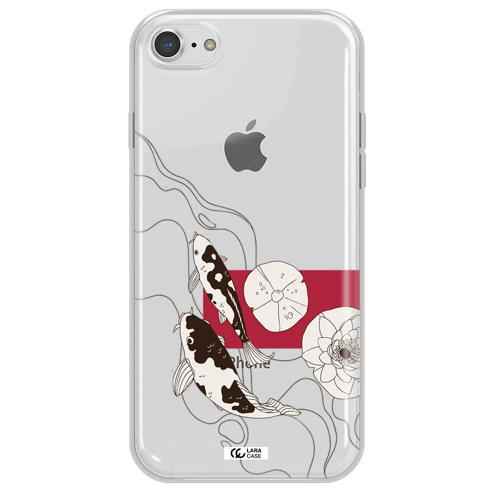a black and white illustration of fish and flowers Apple iPhone 7 Clear TPU Case