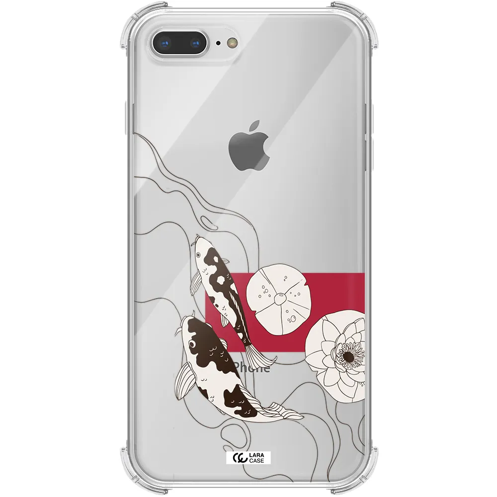a black and white illustration of fish and flowers Apple iPhone 7 plus Clear PC Case