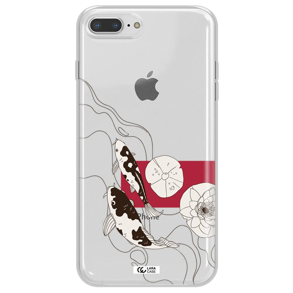 a black and white illustration of fish and flowers Apple iPhone 7 plus Clear TPU Case