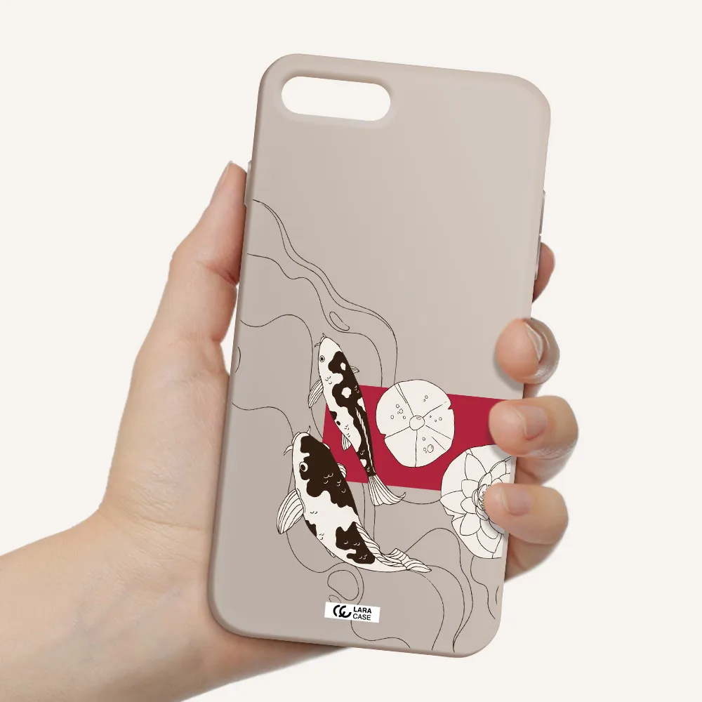 a black and white illustration of fish and flowers Apple iPhone 7 plus Silicone Stone Case