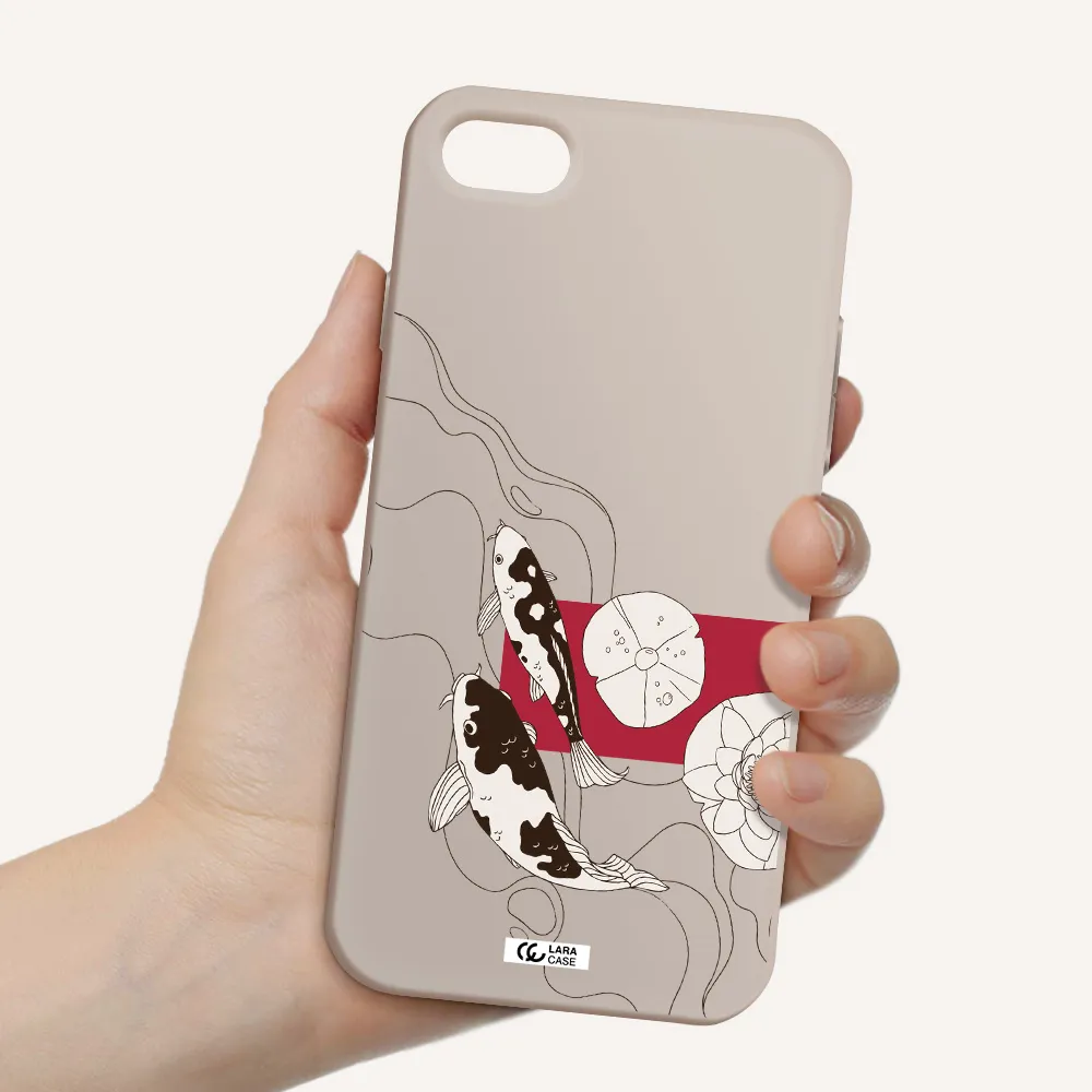 a black and white illustration of fish and flowers Apple iPhone 7 Silicone Stone Case