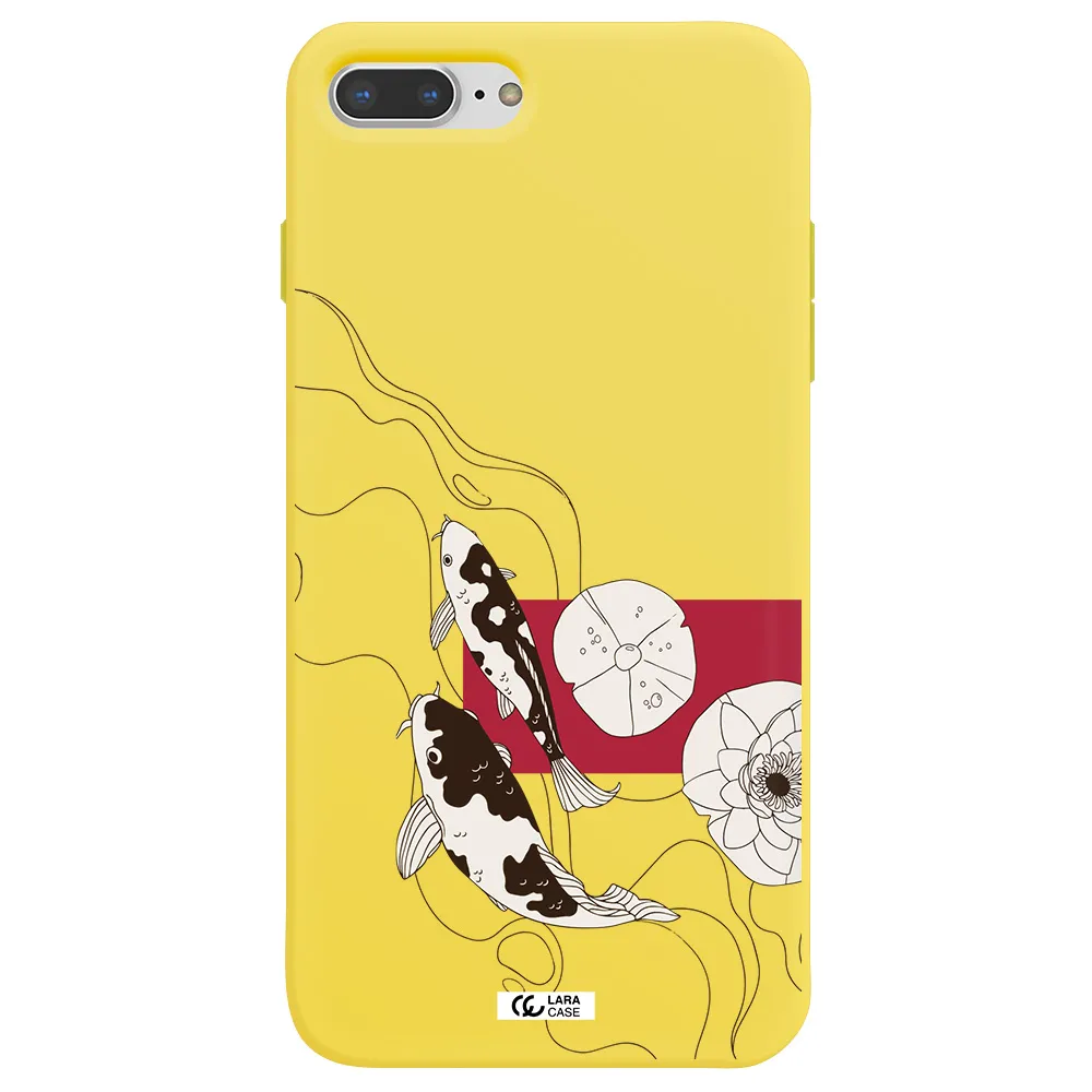 a black and white illustration of fish and flowers Apple iPhone 8 plus Silicone canary yellow Case