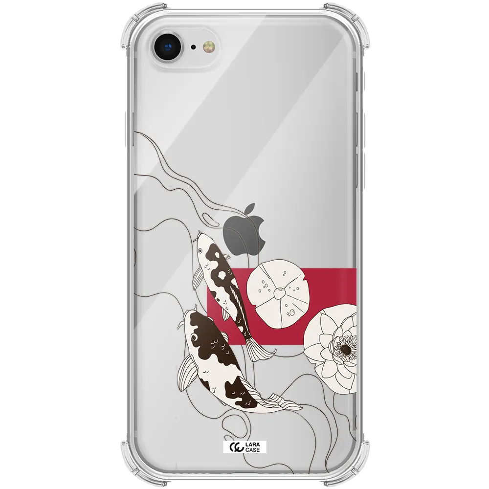 a black and white illustration of fish and flowers Apple iPhone se 2020 Clear PC Case