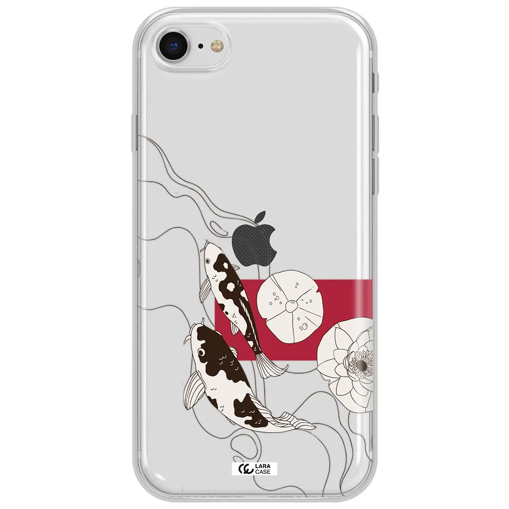 A Black And White Illustration Of Fish And Flowers Apple Iphone Se 2020 Clear Tpu Case