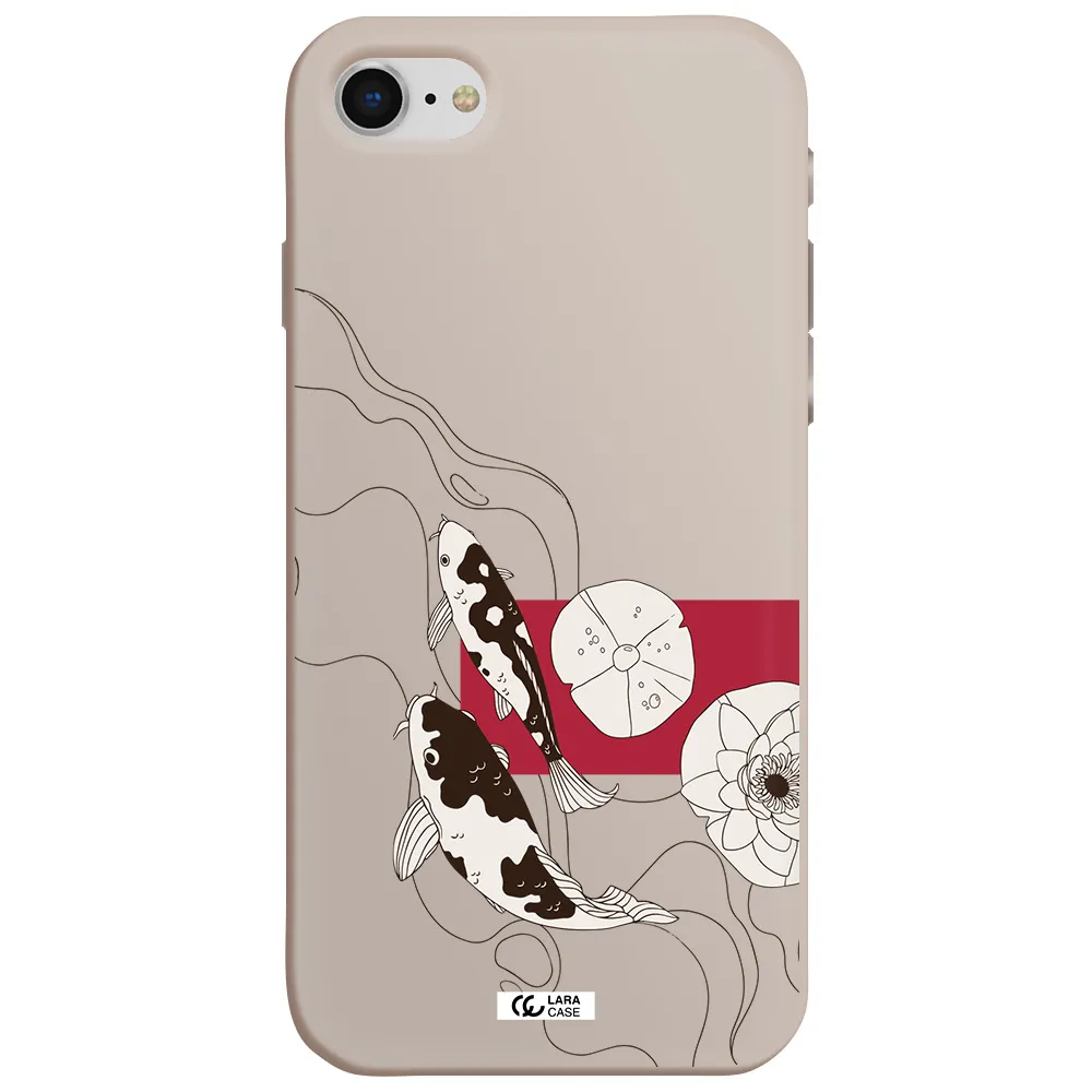 a black and white illustration of fish and flowers Apple iPhone se 2020 Silicone Stone Case