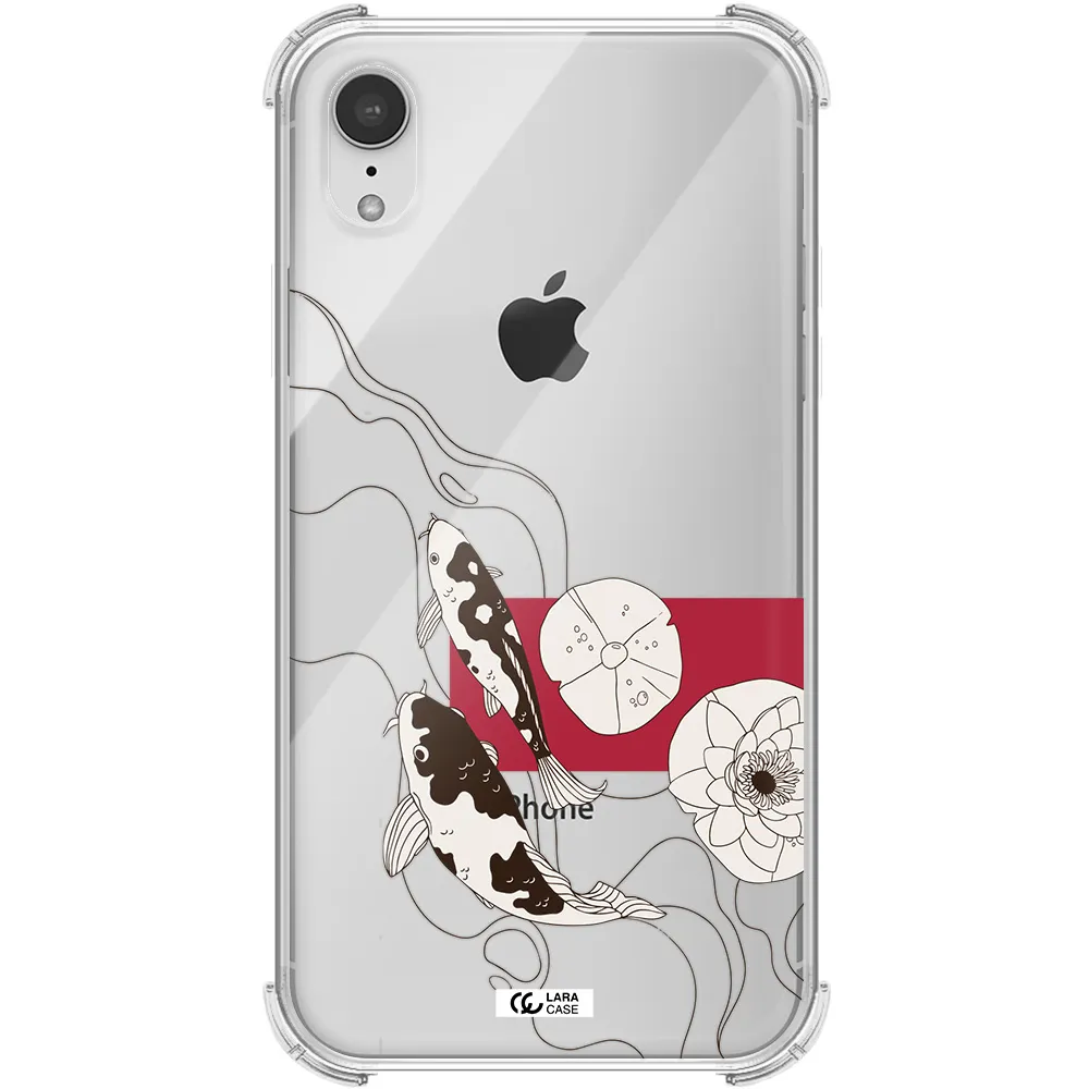 a black and white illustration of fish and flowers Apple iPhone XR Clear PC Case