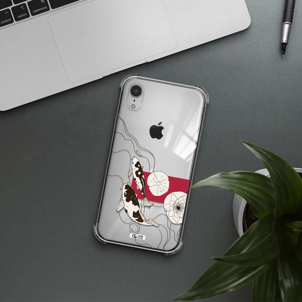 a black and white illustration of fish and flowers Apple iPhone XR Clear PC Case
