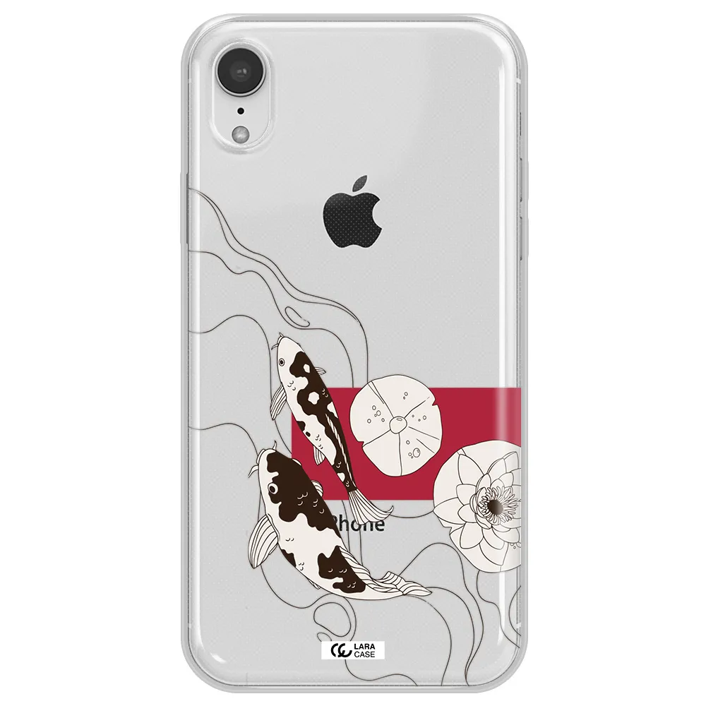 a black and white illustration of fish and flowers Apple iPhone XR Clear TPU Case