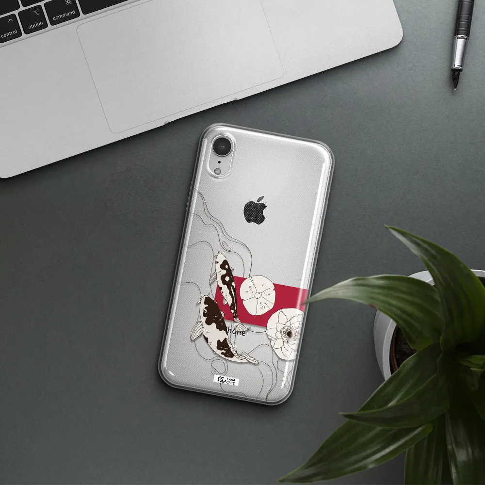 a black and white illustration of fish and flowers Apple iPhone XR Clear TPU Case