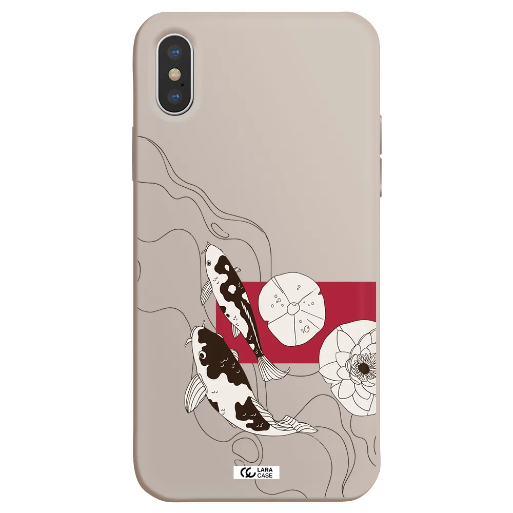 a black and white illustration of fish and flowers Apple iPhone XS Silicone Stone Case